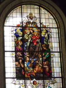 stained glass window inside the Basilica de Nuestra Senora de los Angeles in Cartago, Costa Rica